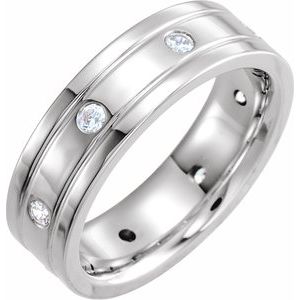 14K White Gold Round 2.5 Mm 7 Mm Si2-Si3, G-H Polished 1/2 Ctw Natural Diamond Double Grooved Comfort-Fit Band Size 8