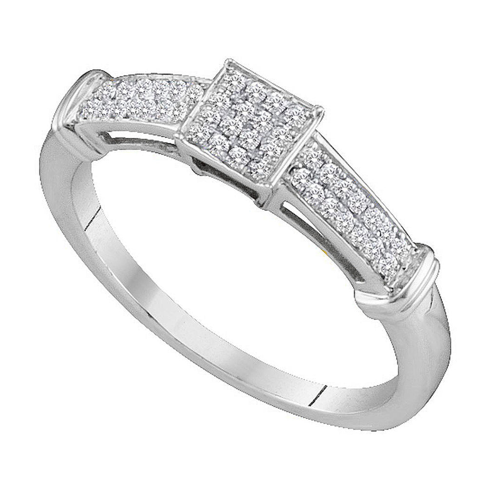 10K White Gold Womens Round Diamond Square Cluster Ring 1/6 Cttw, Womens Size: 5-10