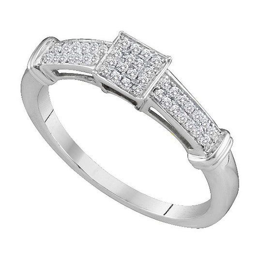 10K White Gold Womens Round Diamond Square Cluster Ring 1/6 Cttw, Womens Size: 5-10