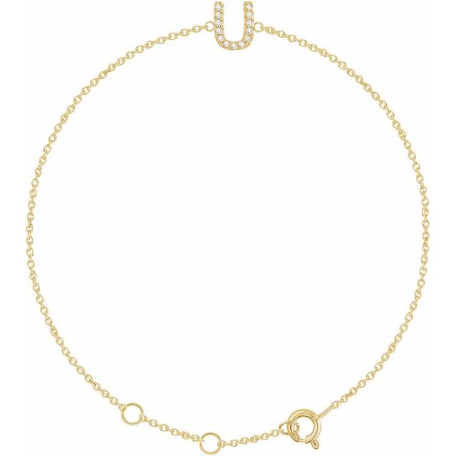 14K Yellow Or White Gold Round I1, H+ Polished Natural Diamond Initial 6-7" Bracelet