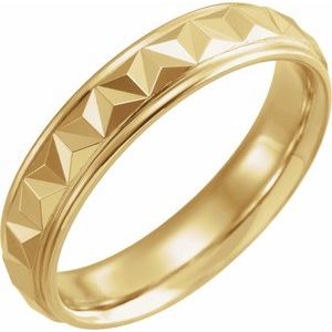 14K Yellow Or White Or Rose Gold Stepped-Edge Geometric Half Round Band