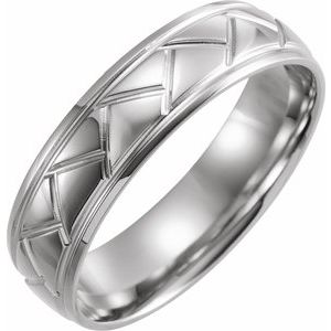 14K White Gold 6 Mm Polished Comfort-Fit Patterned Band Size 10