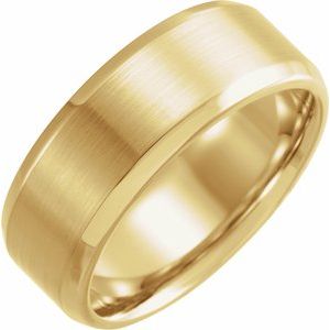 18K Yellow Or White Or Rose Gold Beveled-Edge Band with Satin Finish