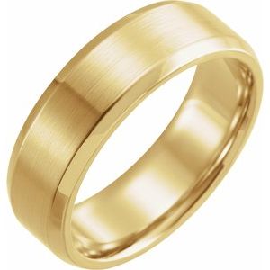 18K Yellow Or White Or Rose Gold Beveled-Edge Band with Satin Finish
