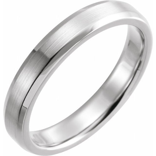 Sterling Silver 4 Mm Polished Beveled-Edge Comfort-Fit Flat Band With Satin Finish, Size 9.5