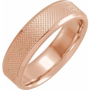 14K Rose Gold 6 Mm Polished Comfort-Fit Knurled Beveled Edge Band Size 10
