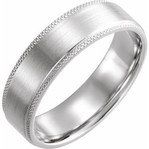Platinum 6 Mm Polished Flat Knurled Edge Band With Satin Finish Size 9