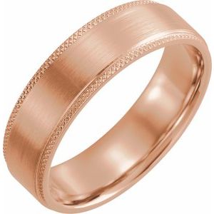 14K Rose Gold 6 Mm Polished Flat Knurled Edge Band With Satin Finish Size 10