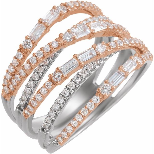 14K White/Rose Gold Polished 1 Ctw Natural Diamond Negative Space Ring, Size 7