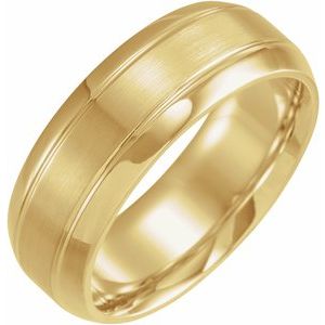 14K Yellow Gold Polished Grooved Comfort-Fit Beveled-Edge Carved Band With Satin Finish