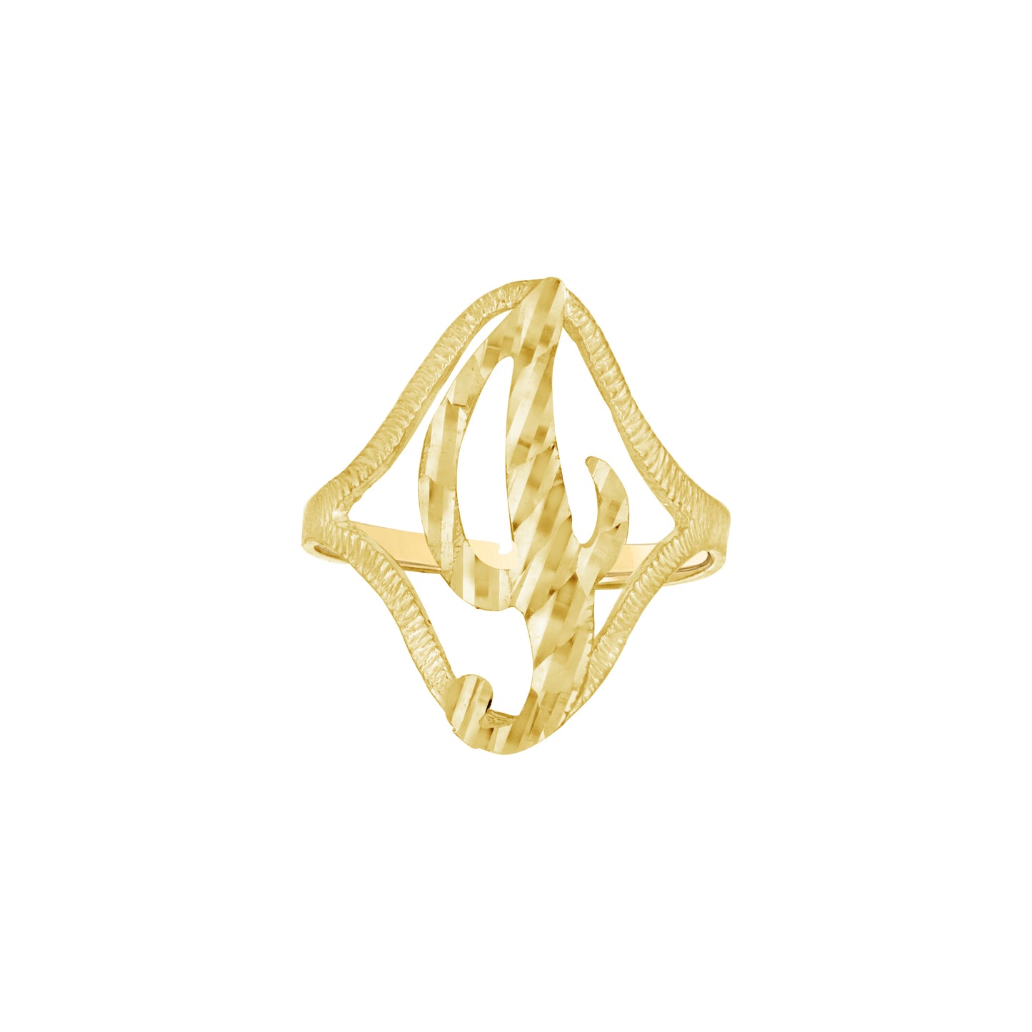 10K Yellow Gold Womens Diamond-Cut Textured Initial Letter Bridal Anniversary Engagement Wedding Band Ring