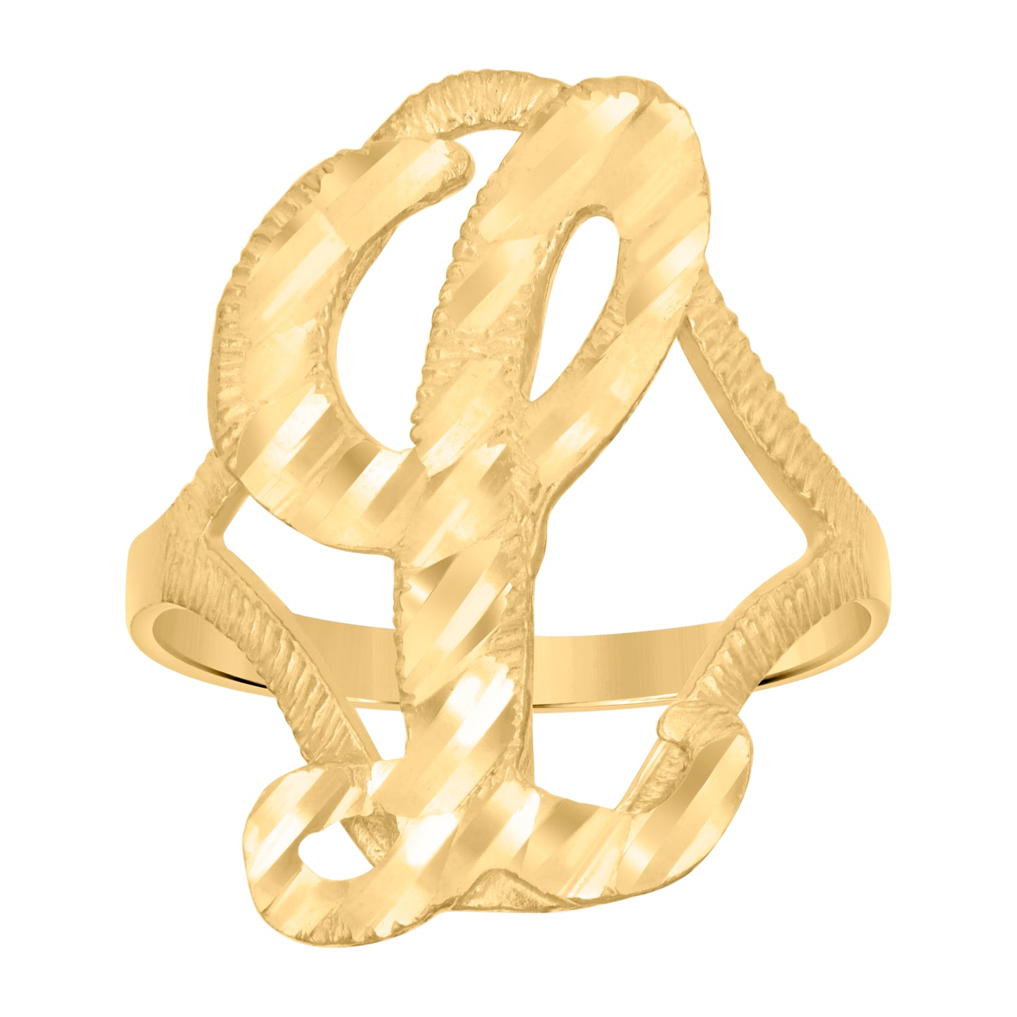 10K Yellow Gold Womens Diamond-Cut Textured Initial Letter Bridal Anniversary Engagement Wedding Band Ring