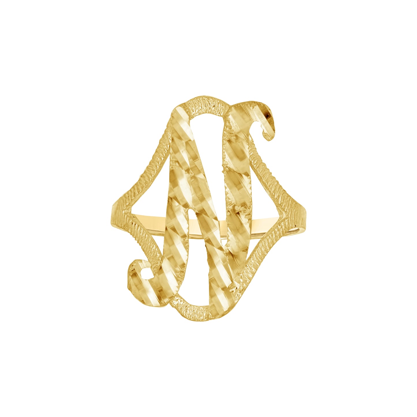 10K Yellow Gold Womens Diamond-Cut Textured Initial Letter Bridal Anniversary Engagement Wedding Band Ring
