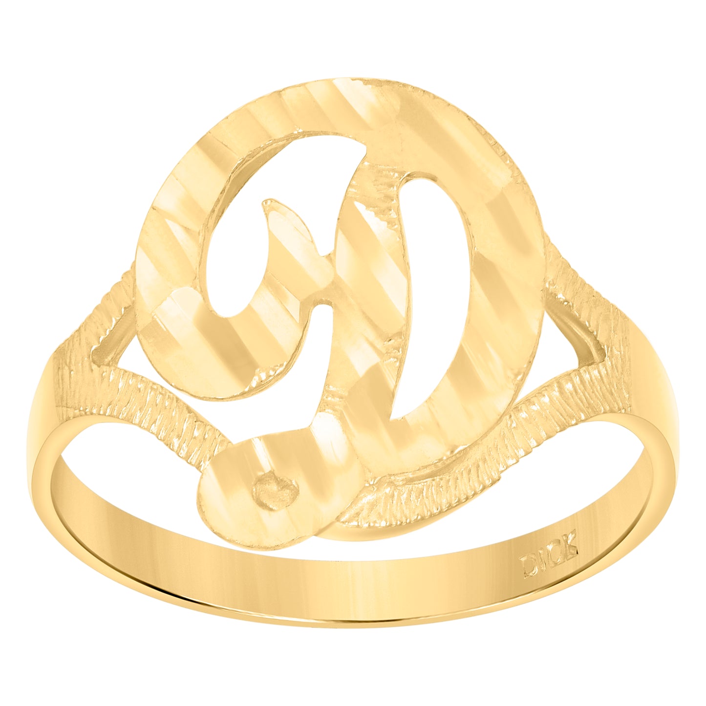 10K Yellow Gold Womens Diamond-Cut Textured Initial Letter Bridal Anniversary Engagement Wedding Band Ring