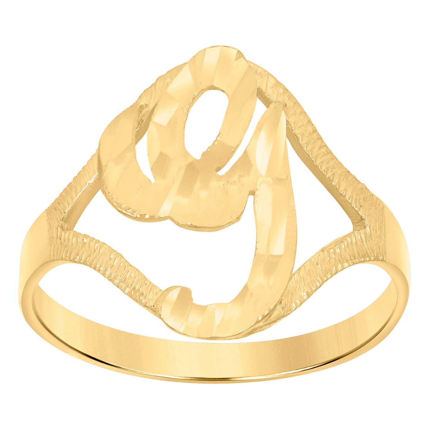 10K Yellow Gold Womens Diamond-Cut Textured Initial Letter Bridal Anniversary Engagement Wedding Band Ring
