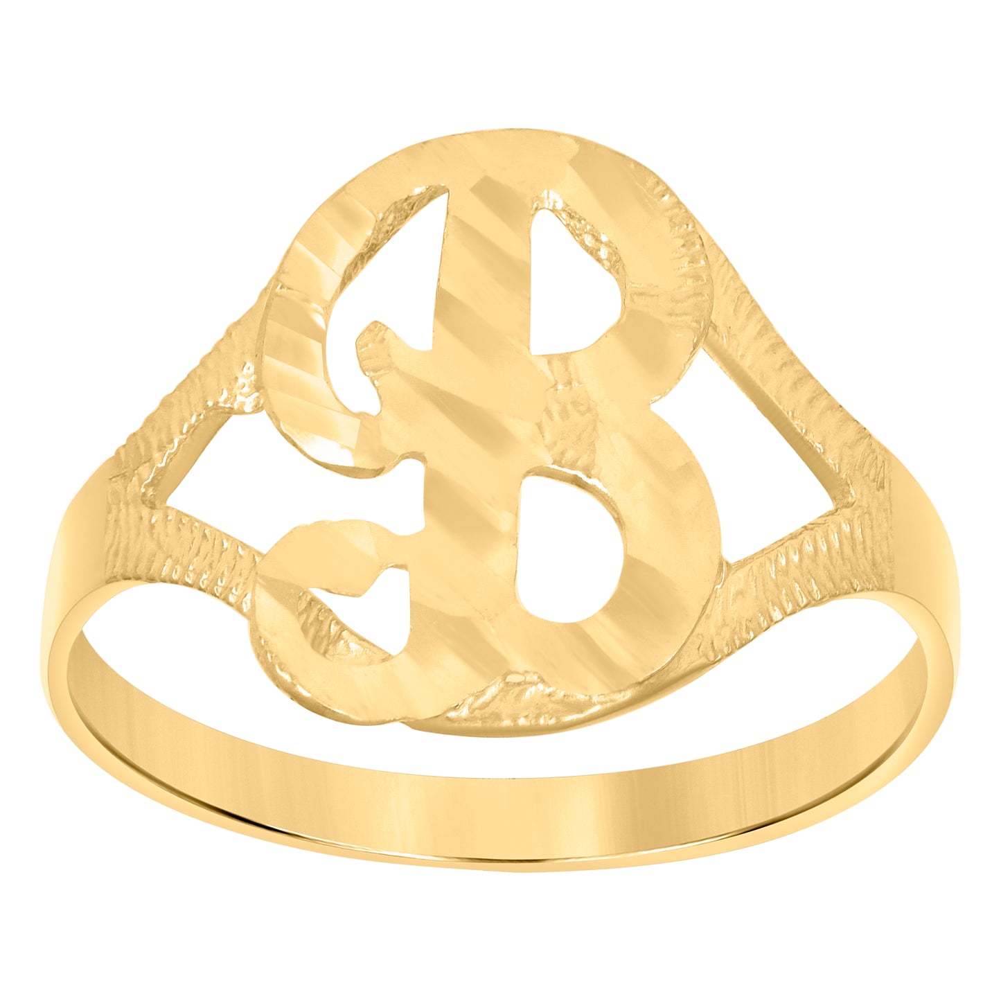 10K Yellow Gold Womens Diamond-Cut Textured Initial Letter Bridal Anniversary Engagement Wedding Band Ring