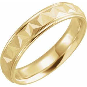 14K Yellow Or White Or Rose Gold Matte/Polished Stepped-Edge Geometric Half Round Band