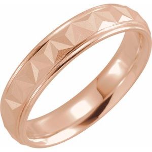18K Yellow Or White Or Rose Gold Matte/Polished Stepped-Edge Geometric Half Round Band