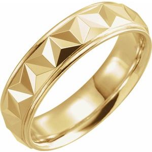 10K Yellow Or White Or Rose Gold Stepped-Edge Geometric Half Round Band