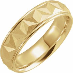 14K Yellow Or White Or Rose Gold Matte/Polished Stepped-Edge Geometric Half Round Band