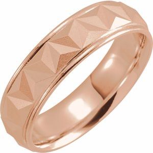 18K Yellow Or White Or Rose Gold Matte/Polished Stepped-Edge Geometric Half Round Band