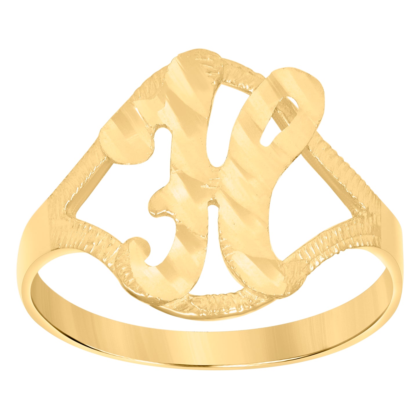 10K Yellow Gold Womens Diamond-Cut Textured Initial Letter Bridal Anniversary Engagement Wedding Band Ring