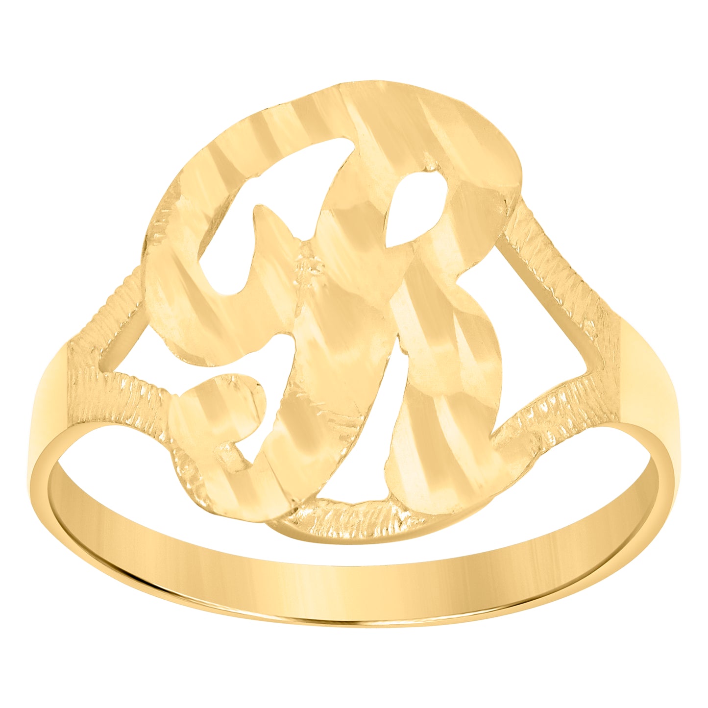 10K Yellow Gold Womens Diamond-Cut Textured Initial Letter Bridal Anniversary Engagement Wedding Band Ring