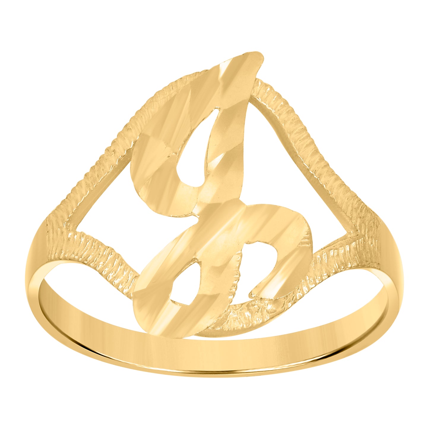 10K Yellow Gold Womens Diamond-Cut Textured Initial Letter Bridal Anniversary Engagement Wedding Band Ring