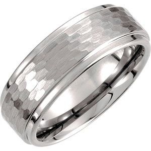Tungsten 8 Mm  Polished Ridged Band With Bark Finishe Size 9