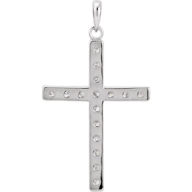 14K White Gold Round 2.5Mm Si1-Si2, G-H Polished Lab-Grown Diamond Cross Pendant