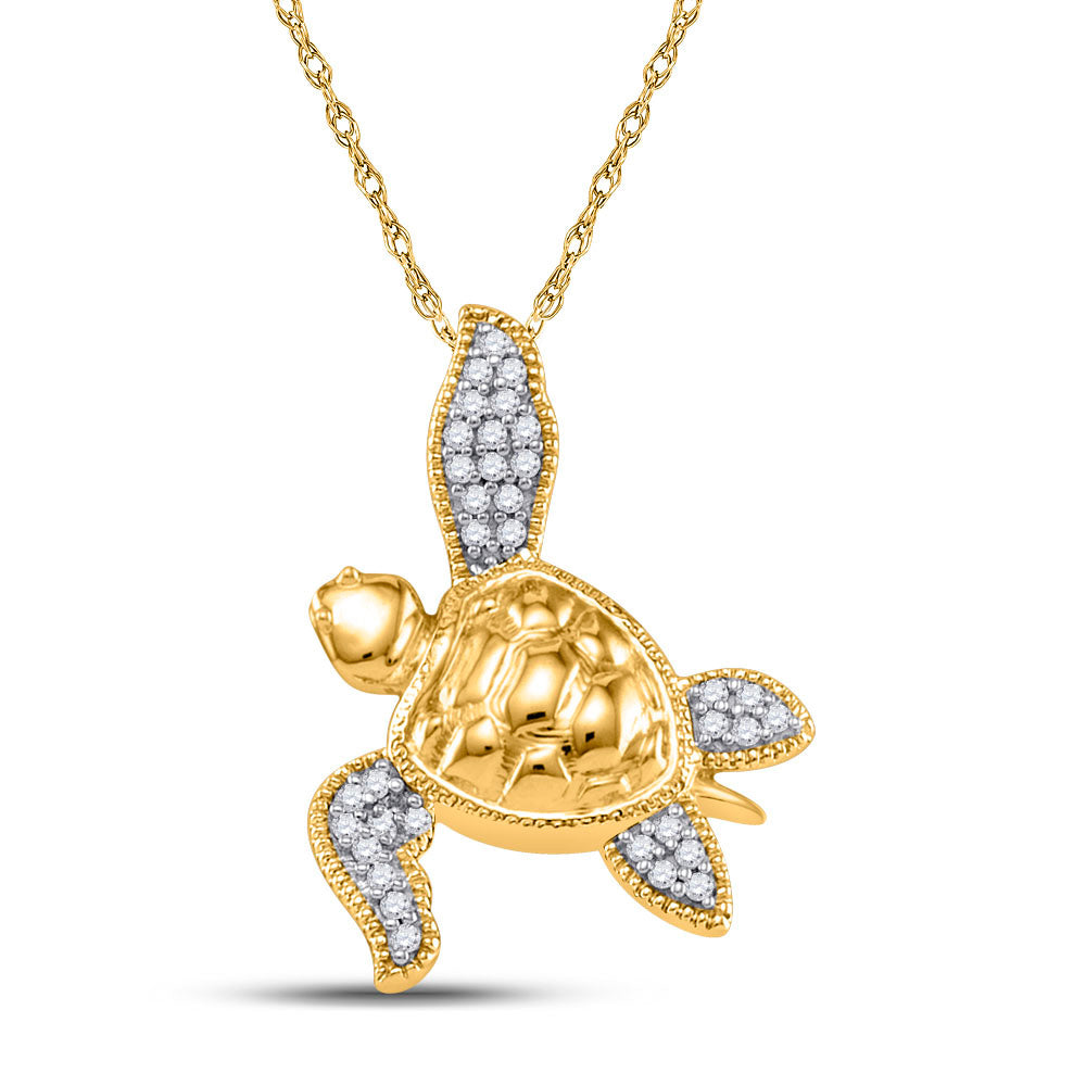 10K White Or Yellow Gold Womens Round Diamond Turtle Tortoise Pendant