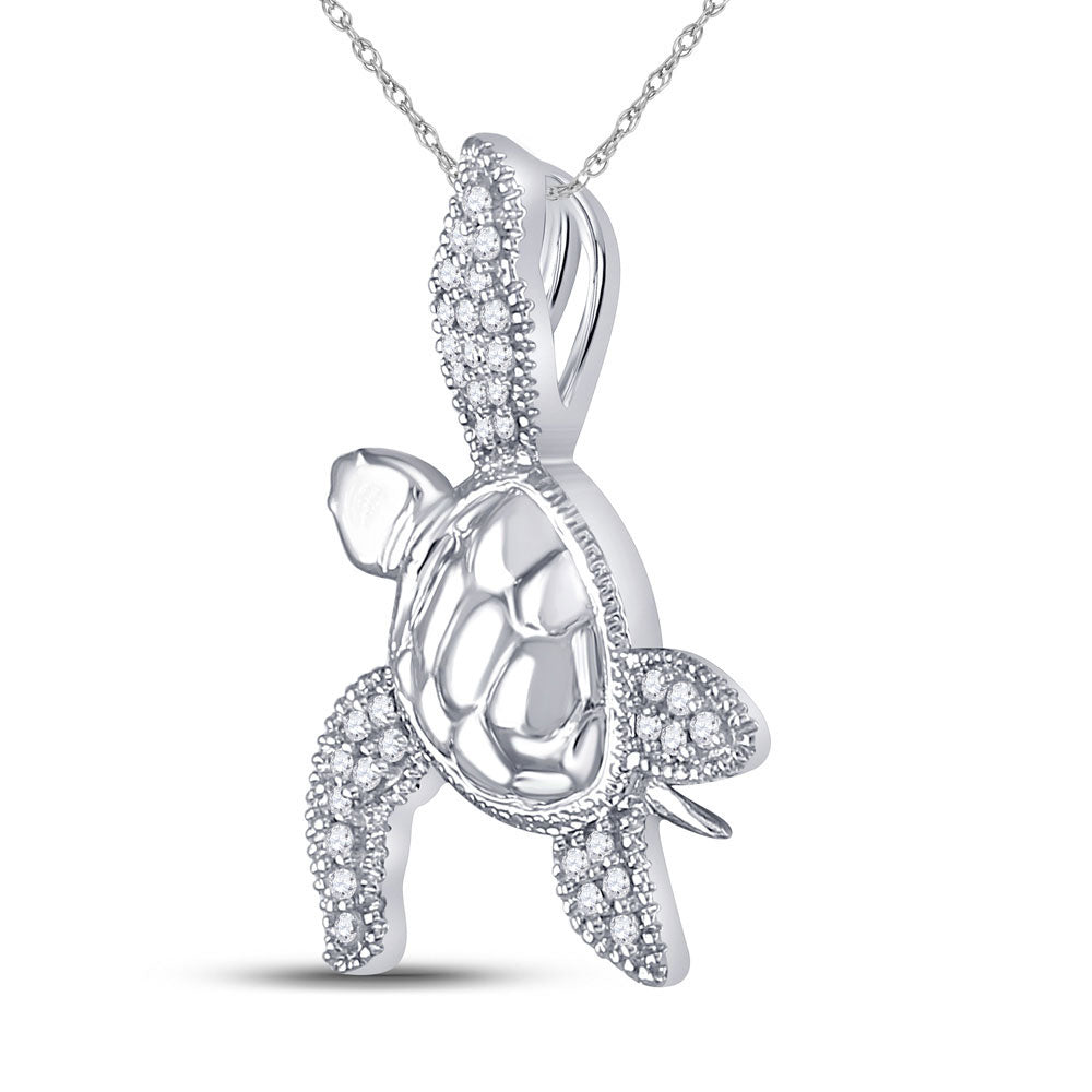 10K White Or Yellow Gold Womens Round Diamond Turtle Tortoise Pendant