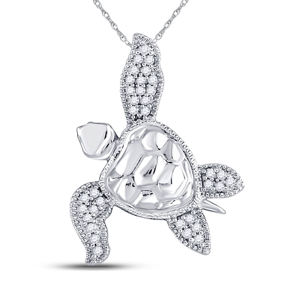 10K White Or Yellow Gold Womens Round Diamond Turtle Tortoise Pendant