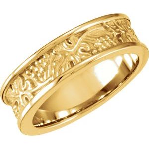 14K Yellow Gold 6 Mm Polished Leaf Design Band Size 8