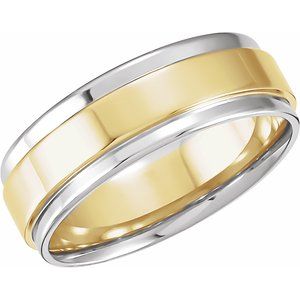 Platinum & 18K Yellow Gold 7.5 Mm Polished Comfort-Fit Flat Edge Band