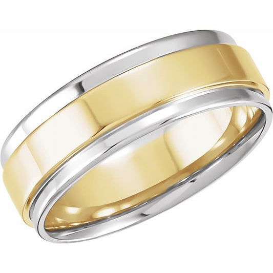 18K Yellow Gold & Platinum 7.5 Mm Polished Comfort-Fit Flat Inlay Band, Size 10.5
