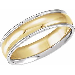 10K White/Yellow/White Gold 6 Mm Polished Comfort-Fit Band Size 11