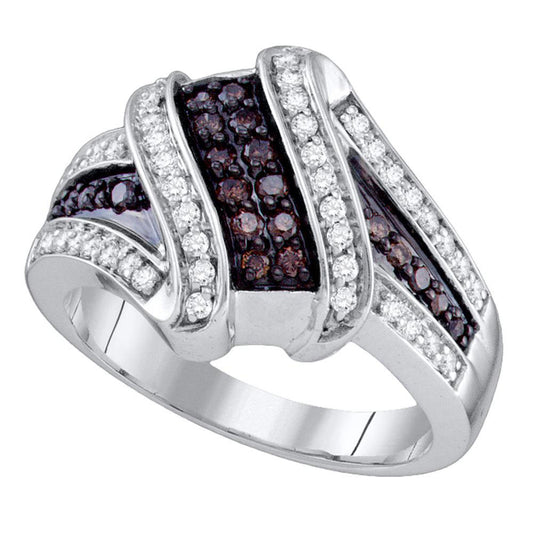 10K White Gold Womens Round Brown Diamond Crossover Ring 1/2 Cttw, Womens Size: 5-10