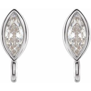 14K White Gold Marquise 4 X 2 Mm .08 Ct Natural Diamond Maquise Bezel Earring Top
