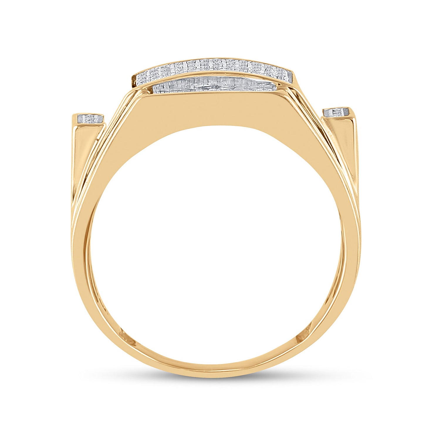 10K Yellow Gold Mens Round Diamond Rectangle Cluster Ring 1/4 Cttw, Mens Size: 7-13