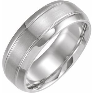 10K White Gold Polished Grooved Comfort-Fit Beveled-Edge Carved Band With Satin Finish