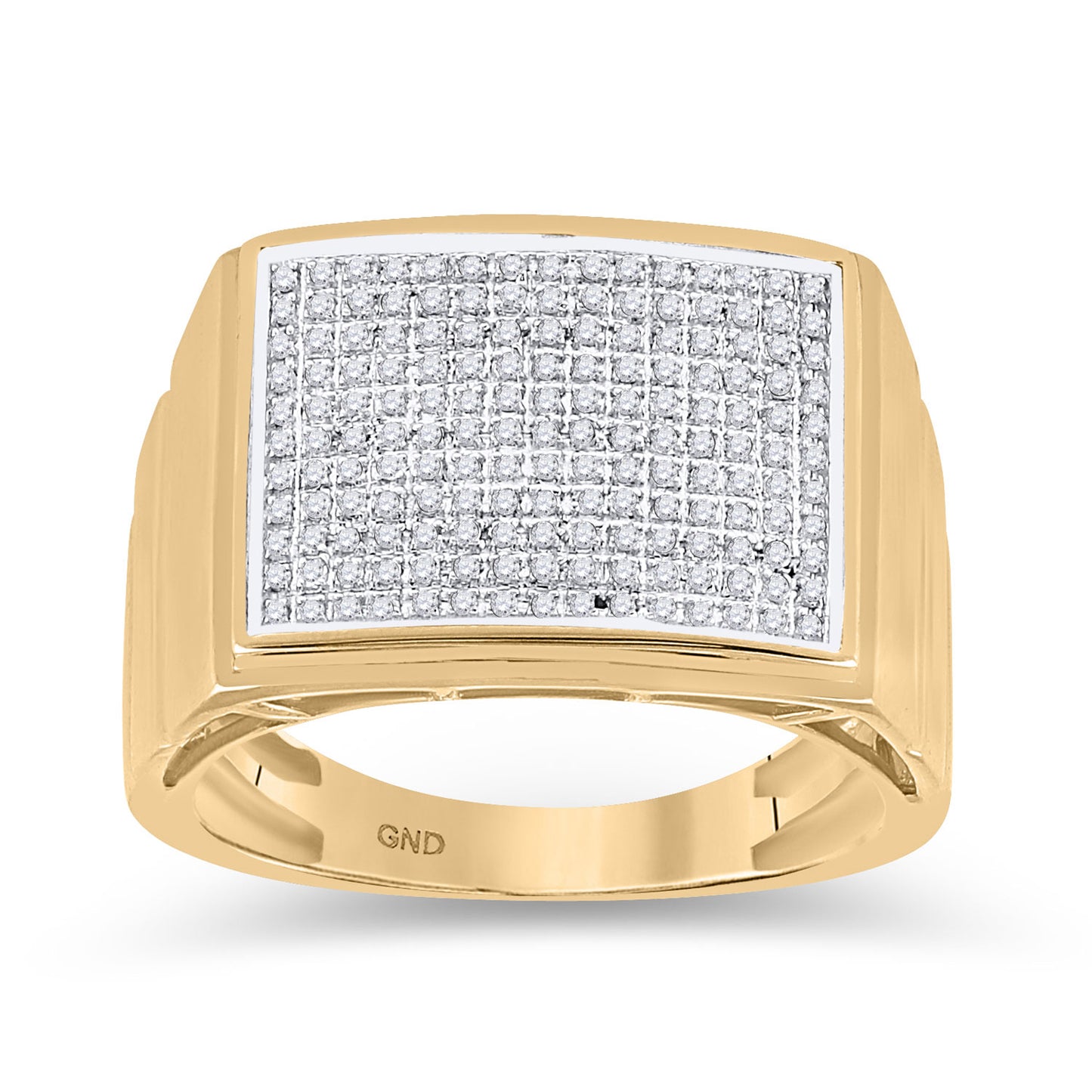 10K Yellow Gold Mens Round Diamond Rectangle Cluster Ring 1/2 Cttw, Mens Size: 7-13