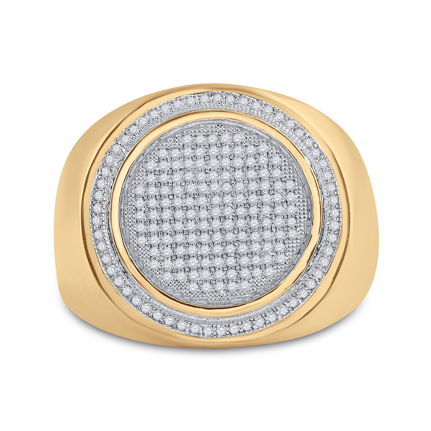 10K Yellow Gold Mens Round Diamond Circle Frame Cluster Ring 1/2 Cttw, Mens Size: 7-13