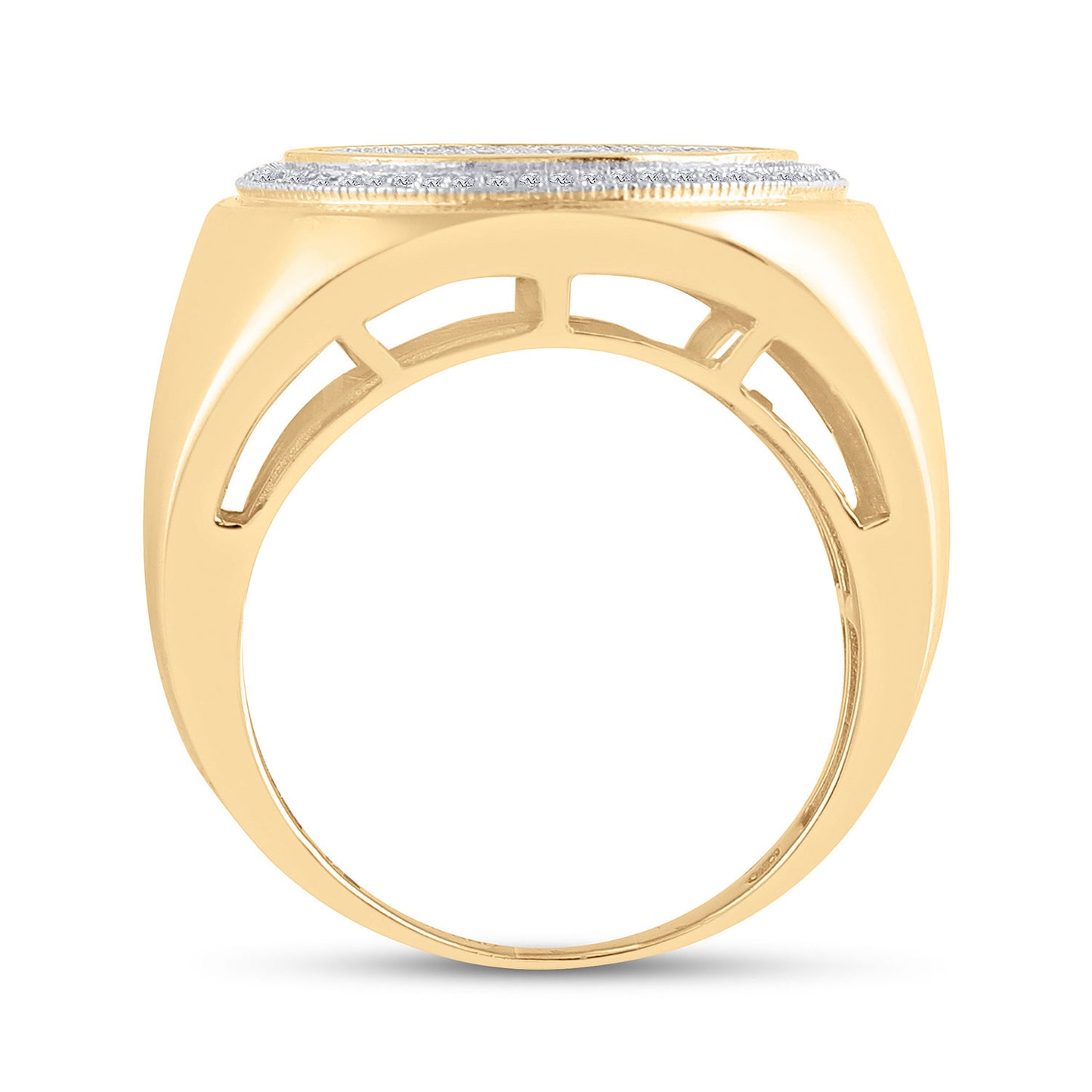 10K Yellow Gold Mens Round Diamond Circle Frame Cluster Ring 1/2 Cttw, Mens Size: 7-13
