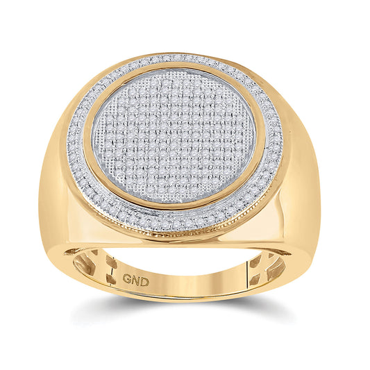 10K Yellow Gold Mens Round Diamond Circle Frame Cluster Ring 1/2 Cttw, Mens Size: 7-13