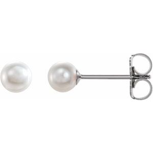 14K Yellow Or White Or Rose Gold Pearl 3.5-4.5 Mm White Akoya Cultured Pearl Earrings