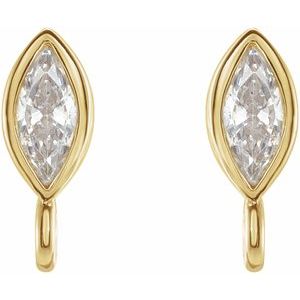 14K Yellow Gold Marquise 4 X 2 Mm .08 Ct Natural Diamond Maquise Bezel Earring Top
