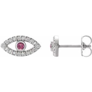 14K White Gold Round 2 Mm Natural Pink Tourmaline And White Sapphire Earrings