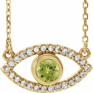 14K Yellow Gold Round 3.5 Mm  Evil Eye Necklace, Length: 18 In