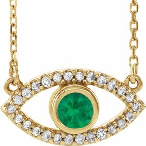 14K Yellow Gold Round 3.5 Mm  Evil Eye Necklace, Length: 18 In